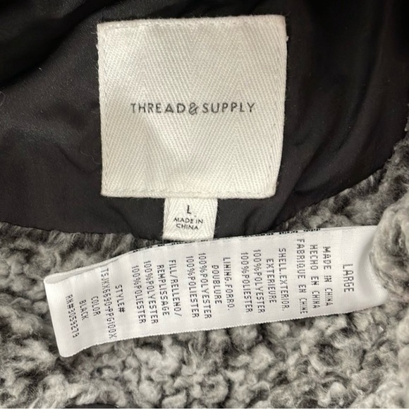 Thread & Supply Puffer Jacket Zip and Snap Black Size Large L - Picture 5 of 5